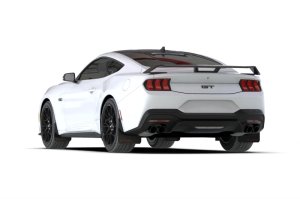 Ford Mustang Mud Flaps - Front + Rear - Rally Armor - UR Series with Metallic Black Logo - Black - `24-`27